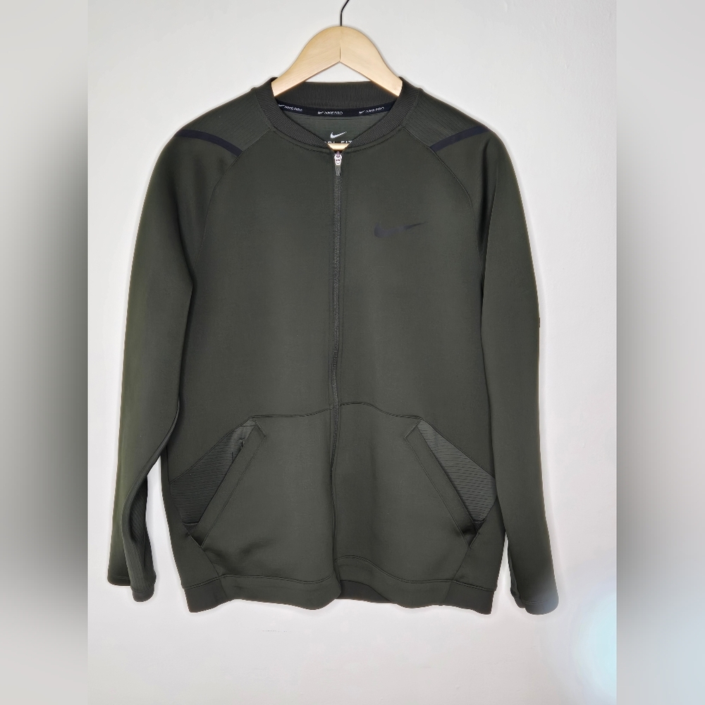 Nike Pro Men's Dri - Fit Olive Green Full-Zip Jacket